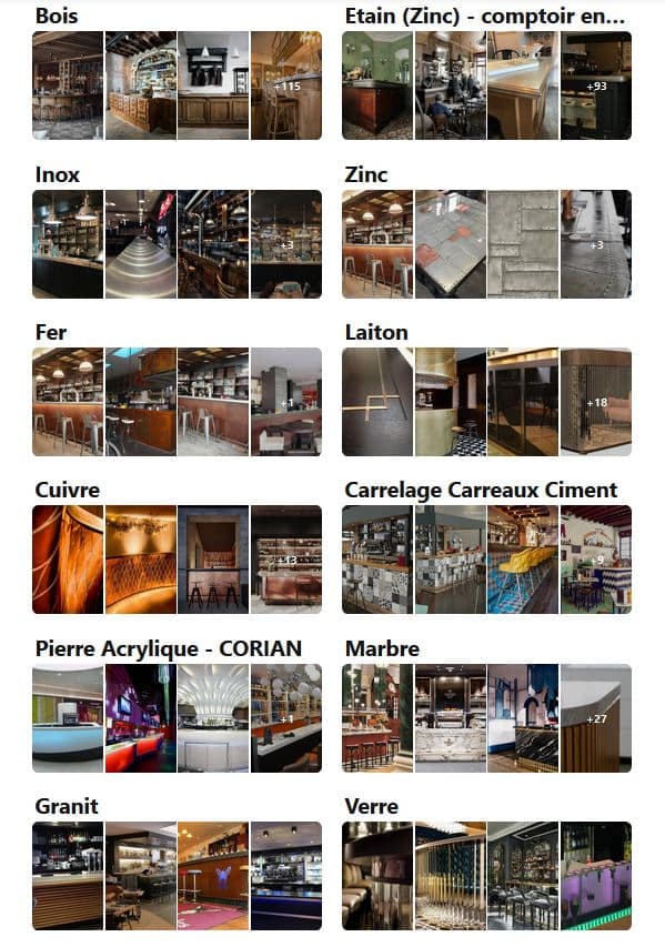 bibliothèque de matériaux pour bar