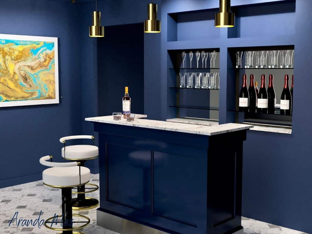 Home Bar avec comptoir en marbre de Calacatta