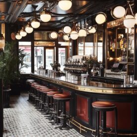 Bar d'une grande brasserie parisienne généré par l'IA MIDJOURNEY