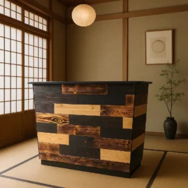 Mini comptoir en bois dans une pièce d'intérieur au style japonais