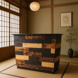 Mini comptoir en bois dans une pièce d'intérieur au style japonais