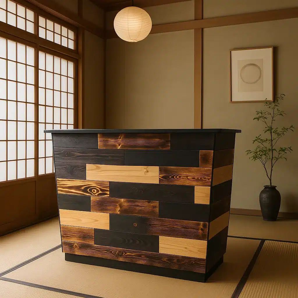 Mini comptoir en bois dans une pièce d'intérieur au style japonais